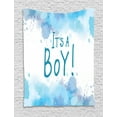 thumbnail image 1 of Gender Reveal Tapestry, Blue Tones Paint Drops Its a Boy Typography Happy Watercolor Illustration, Wall Hanging for Bedroom Living Room Dorm Decor, 60W X 80L Inches, Multicolor, by Ambesonne, 1 of 2