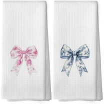 Chinoiserie Kitchen Towels - Coquette Bow Trendy Preppy Dish Towels, Pink Blue Bowknot Decorative Absorbent Dishcloths Hand Towels Set of 2 for Kitchen Grandmillenial Decor 18x26 Inches