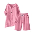 thumbnail image 5 of Costeam Womens Crinkled Gauze 2 Piece Casual Outfit Half Button V Neck Roll Sleeve Tops Elastic Drawstring High Waist Shorts with Side Pockets Breathable Summer Loungewear Matching Sets, 5 of 5
