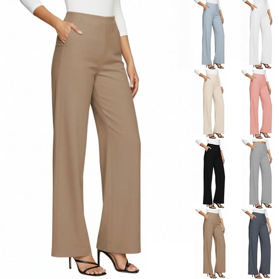 YuXingFu Womens Fashion Solid Crinkled Crepe Button Decor Half Back Elastic Waist Casual Pocket Loose Wide Leg Long Pants Army Green XXL