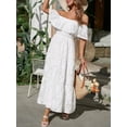 thumbnail image 2 of Women's Ruched Off Shoulder Short Sleeve Midi Dress Polyester 100% with Partially Lined Body Comfortable Evening Wear, 2 of 14
