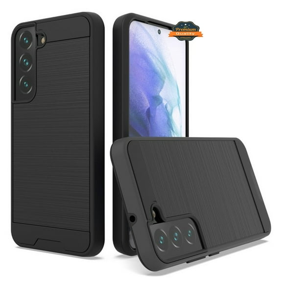 For Samsung Galaxy S22  Plus Slim Rugged TPU   Hard PC Brushed Texture Hybrid Dual Layer Defender Armor Shock Absorbing Phone Case Cover by Xpression [Black]