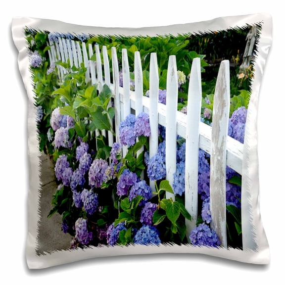 3dRose, Print of Shabby Chic Picket Fence With Hydrangeas, 16x16 inch Pillow Case