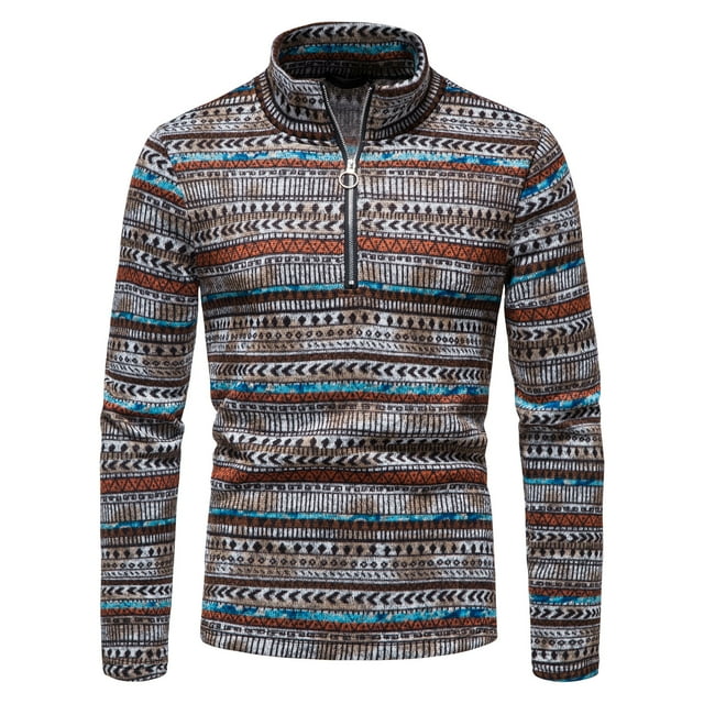EGNMCR Pull Col Roulé pour Hommes, Style Ethnique Demi-Zip Décontracté Col Montant Pull pour Hommes Men Sweater