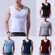 Men Ice Silk Sleeveless Vest V-Neck Tank Top Underwear Undershirt Muscle T-Shirt