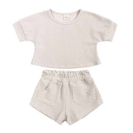 

Qufokar Adorable Newborn Boy Outfits All for New Born Baby Toddler Baby Boys Girls Short Sleeve Walf Checks Knitted T Shirt Tops Shorts 2Pcs Set Summer Outfits