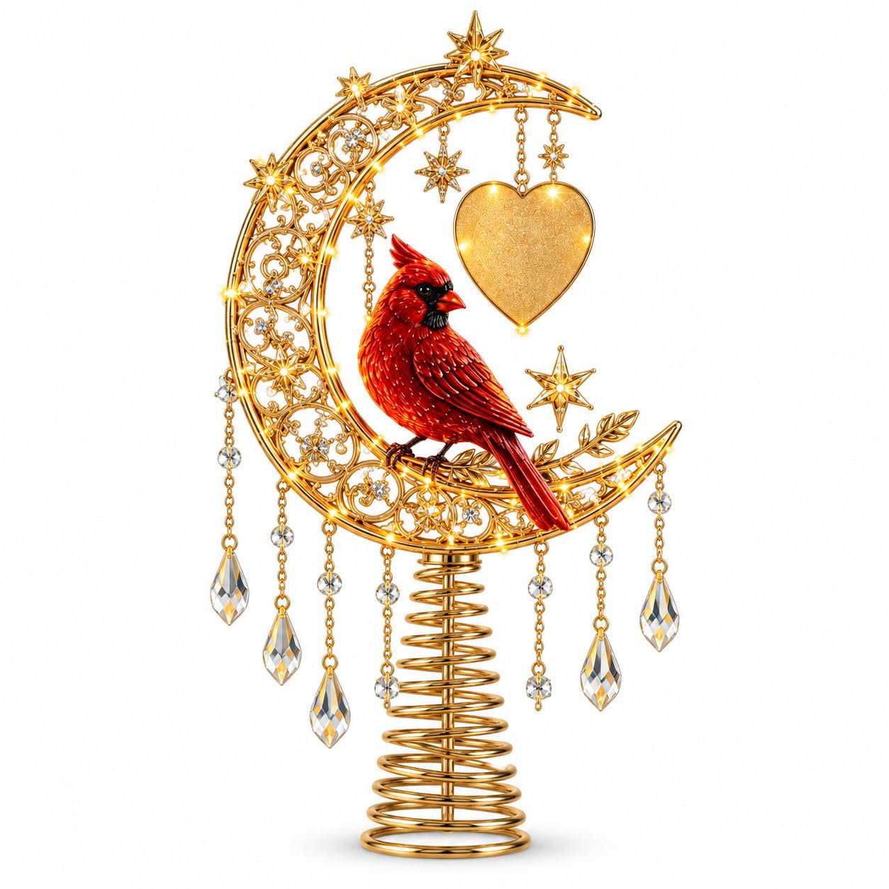 Lighted Memorial Christmas Tree Topper – Cardinal with Warm Glow Star Halo Snowflakes and Crystal Accents for Holiday Tree Decorations