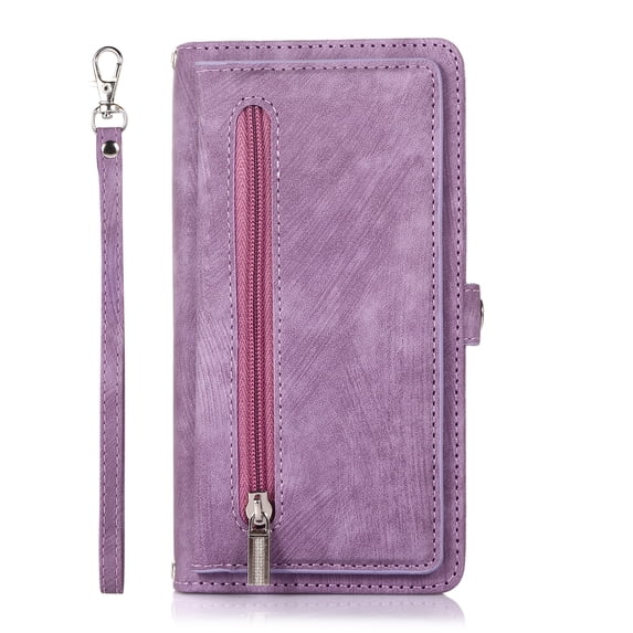 TECH CIRCLE iPhone 12 pro max case,Flip Retro PU Leather Shockproof Magnetic Zipper Wallet Stand Case Cover for iPhone 12 pro max 6.7 inch,Purple