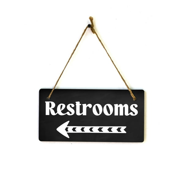 Restrooms Left Arrow 5x10 Hanging Plus Wall or Door Sign | Bathroom Decor