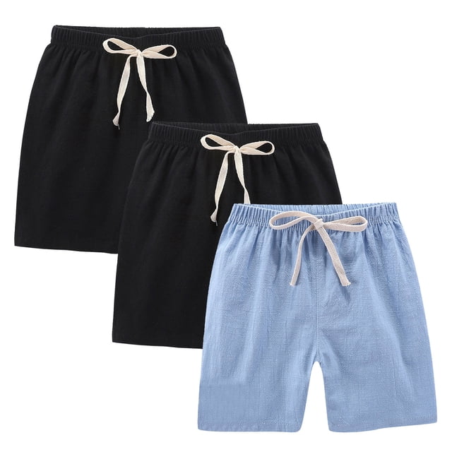 Annhoo 3 Pack Toddler Girls Shorts Cotton Linen Elastic Waisted Drawstring Cute Solid Color Soft Shorts 2-10 Years