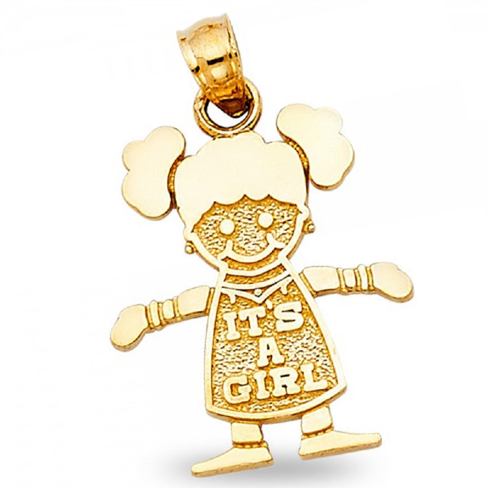 Solid 14k Yellow Gold Its A Girl Pendant Babys First Gift Charm