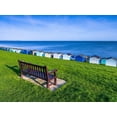 thumbnail image 2 of Frank, Assaf 18x15 White Modern Wood Framed Museum Art Print Titled - Bench on lawn with beach huts in background, 2 of 4
