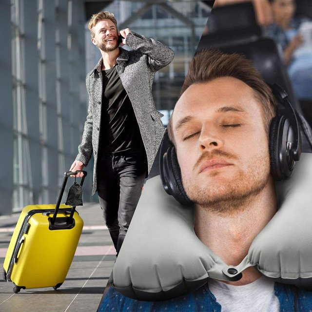 Almohada de viaje Almohada inflable para el cuello Lavable con diseño económico Hecho de terciopelo suave Almohada para el cuello Almohada para el cuello para viajes Oficina y hogar