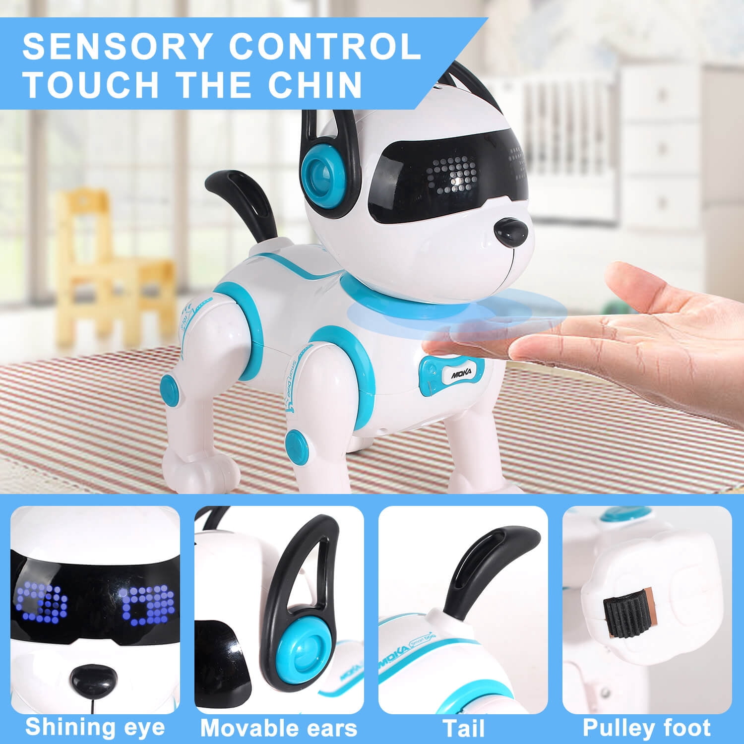 Jiakora Remote Control Robotic Dog - Electric Dog Pet Toy with Touch Function, Dancing, Singing, Rechargeable Smart Animal Toy with 2 Battery - Birthday Gift for Kids Ages 3+