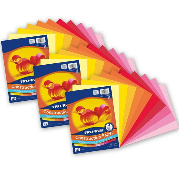 Tru-Ray Construction Paper, Heavyweight, Warm Assorted, 9" x 12", 150 Sheets Per Pack, 3 Packs