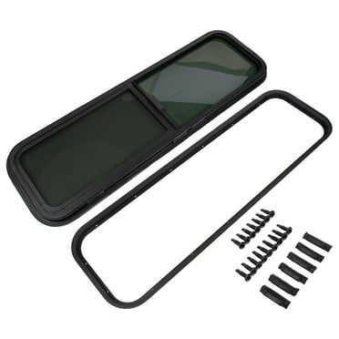 GELUOXI RV Trailer Camper Window 42" W 12" H Horizontal Sliding Black Glass with Mounting Trim Ring
