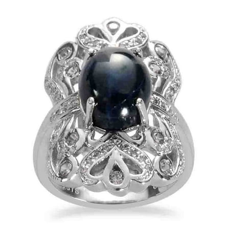 Zircon Star - 925 Sterling Silver Oval Difused Star Blue Sapphire Zircon Fashion Ring For Women Size 7