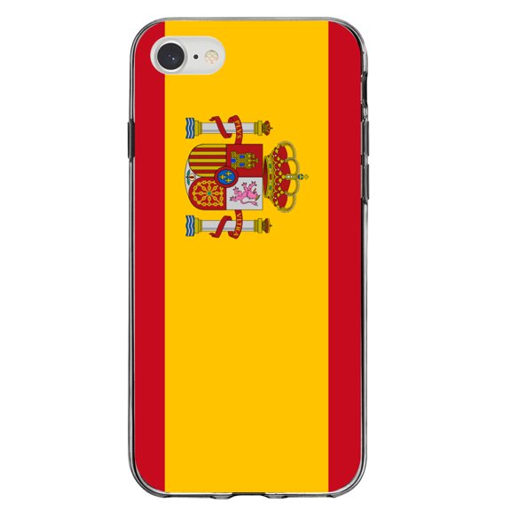 DistinctInk Clear Shockproof Hybrid Case for iPhone 7 8 SE (2020 Model) 4.7" Screen TPU Bumper Acrylic Back Tempered Glass Screen Protector - Spain Spanish Flag Red Yellow - Show Your Love of Spain