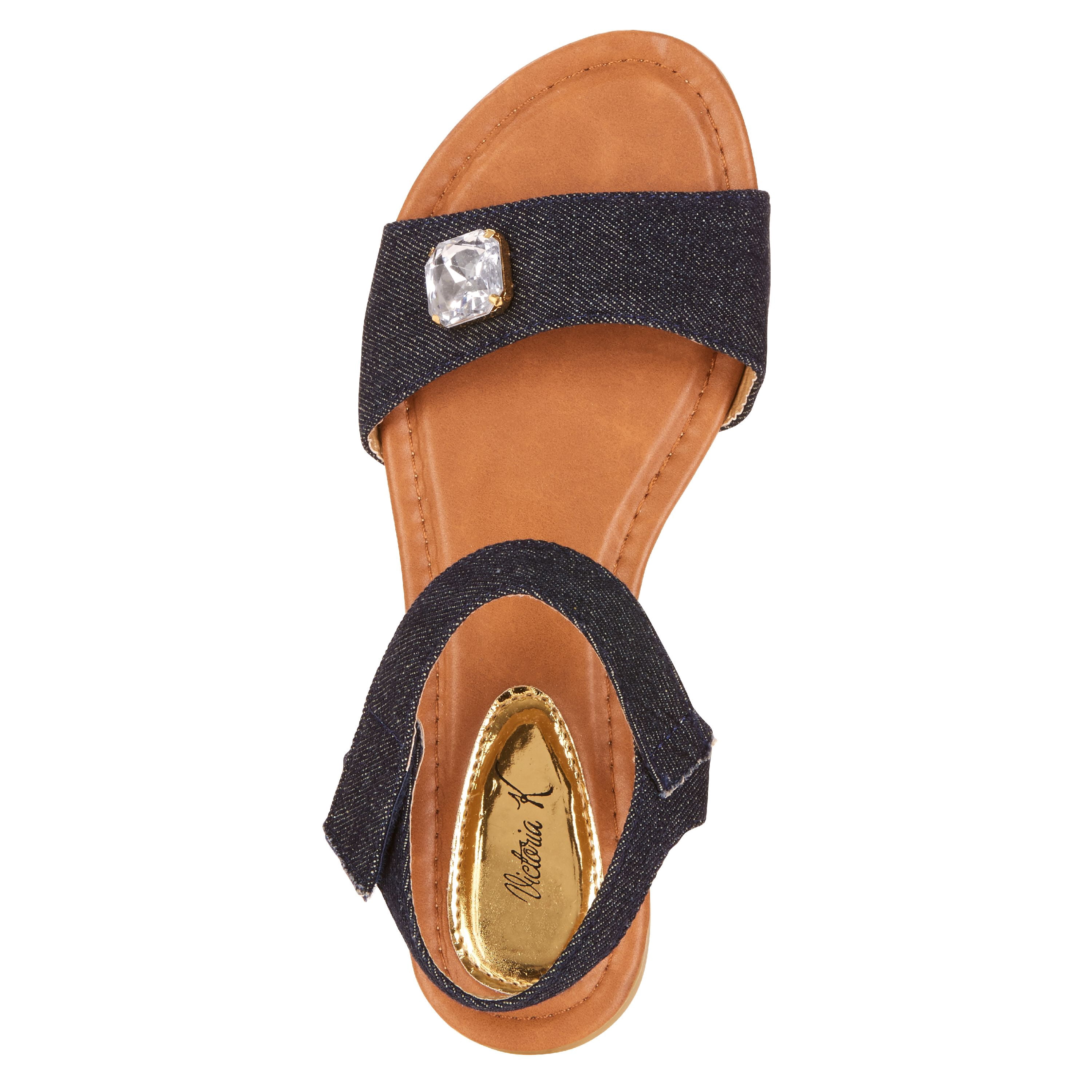 Victoria K Women's Rhinestone Embellished Denim Fashion Sandal
