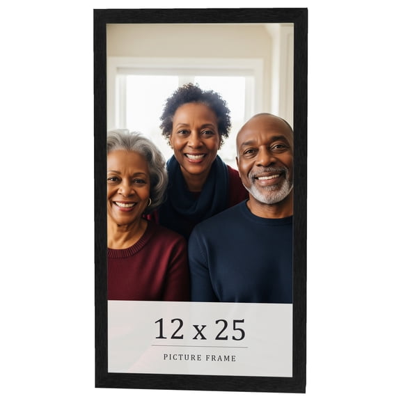 12x25 Frame Black Charcoal Grey Wood Textured Picture Frame | 0.75 Inch Moulding Width | Gunmetal