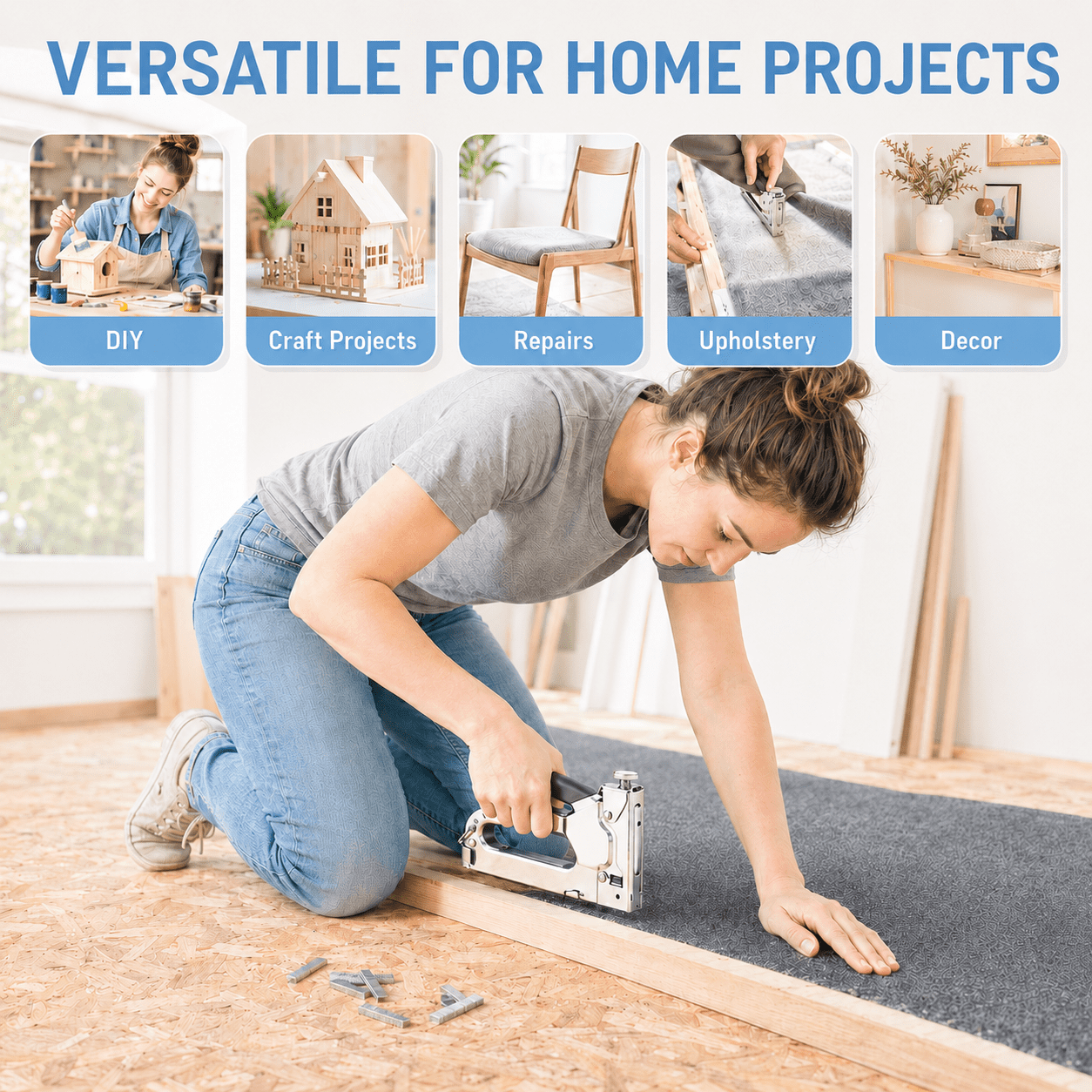 4-in-1 Manual Heavy-Duty Staple Gun with Remover, Includes 4000 Staples for Upholstery, Carpentry, DIY Projects, and Furniture Repair