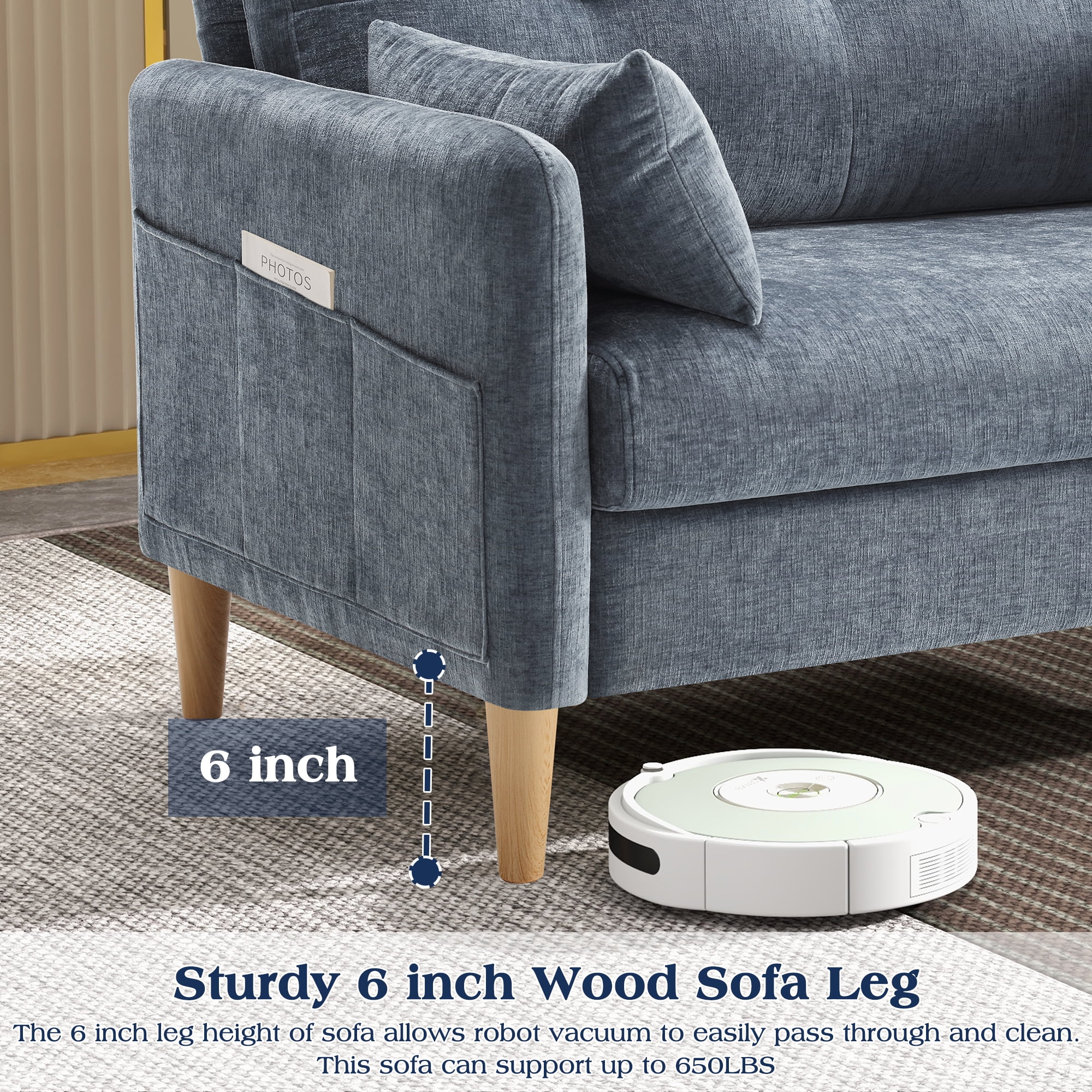 BedLuxury 47'' Wide LoveSeat, 2-seat Chenille sofa with 2 Pillows for Living Room and Small Spaces, Blue