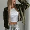 thumbnail image 3 of Uootdi Women's Cropped Fleece Zip - Up Jacket, High Neck with Drawstring Hem, Casual & Trendy Style, Perfect for Daily Wear and Athleisure Looks Army Green Women Top, 3 of 5