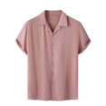 thumbnail image 2 of Leesechin Men's Hawaiian Solid Color Shirts Short Sleeve Button Down Tropical Summer Beach Shirts Pink 2XL, 2 of 9