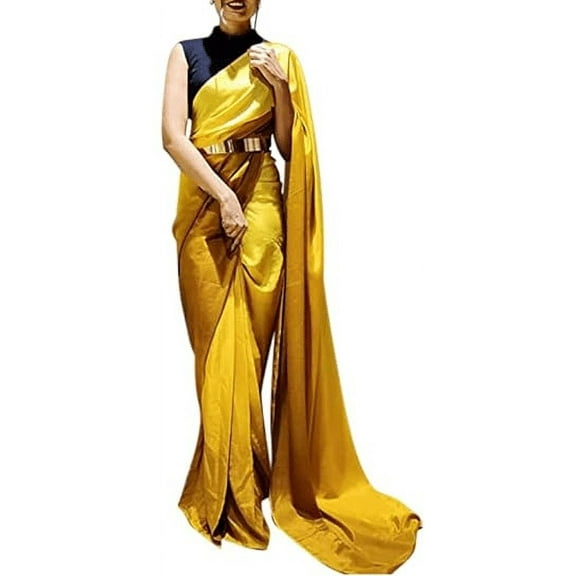 Accessorize Kingdom Women's Polyester Ready To Wear Saree With Golden Belt Or Unstitched Blouse Piece.