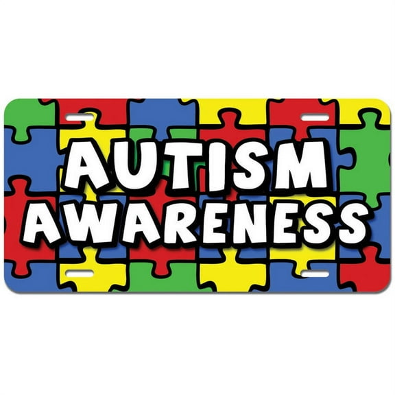 Autism Awareness Background Puzzle Novelty Metal Vanity License Tag Plate