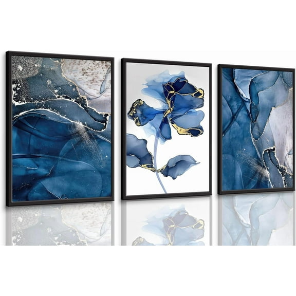 Abstract Marble Wall Art Blue And Gold Wall Decor Modern Canvas Paintings Abstract Flower Poster Picture For Living Room Bedroom Office Home Prints