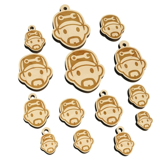 Occupation Mechanic Engineer Man Icon Wood Mini Charms Shapes DIY Craft Jewelry - No Hole - 14mm (26pcs)