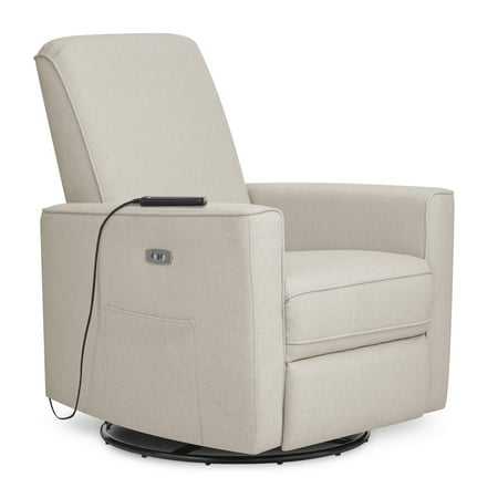 Evolur Harlow Deluxe Upholstered Glider, Power Recliner USB Port with in-Built Massager, Light Sand