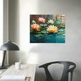 thumbnail image 4 of JEUXUS  Lotus Flower Wall Art for Living Room, Floral Canvas Wall Decor for Bedroom, Teal Vintage Print Painting, Colorful Artwork for Home, Aesthetic Picture Decoration, 4 of 5