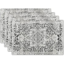 Gray Black Boho Placemats Set of 4 Ethnic Bohemian Carpet Place Mats Washable Kitchen Dining Vintage Grey Geography Floral Linen Table Mats Stain Heat-Resistant Cloth Tabel for Home Party 12x18 in