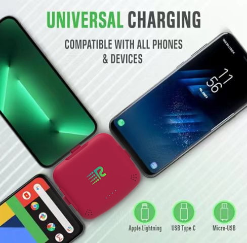Rush Charge Universe 3 in 1 Portable Charger – 3300mah, 2.4A High-Speed Fast Charging Compatible with iPhone and Android Lightning, Type C, Micro-USB Charges 3 Devices at a Time Pre-Charged RC33 Red