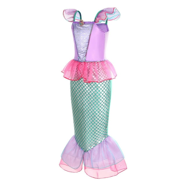 Little Girls Mermaid Ariel Costume Princess Dress Up Cosplay Party For 9-10 Years