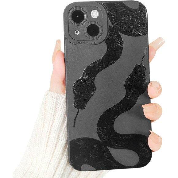 TRAHOO-Compatible for iPhone 14 Plus Case Cute Cool Snake Serpent Black Design for Girls Women Soft TPU Shockproof Protective Girly for iPhone 14 Plus-Twin Snakes