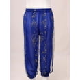 thumbnail image 5 of TiaoBug Kids Girls Harem Pants Belly Dance Costume Bollywood Tribal Arabic Princess Lantern Trousers Blue 9-10, 5 of 6