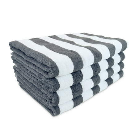 Arkwright Cali-Cabana Beach Towel Pack of 4, Grey and White Stripes, 30" x 60", Ring-Spun 100% Cotton
