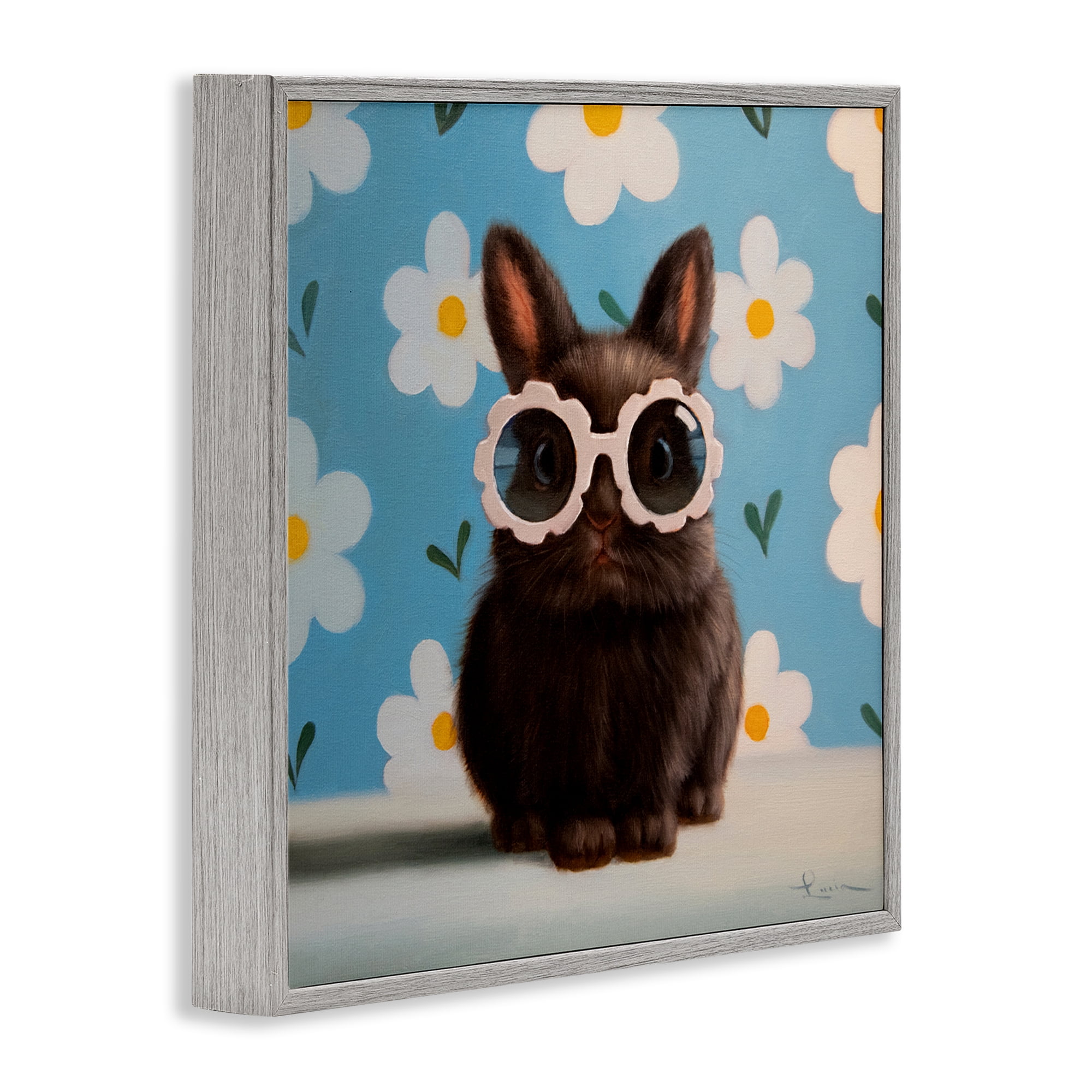 Flower Child Bunny Gray Framed Giclee Art, design by Lucia Heffernan