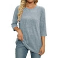 thumbnail image 3 of Riecok Womens 3/4 Sleeve T Shirts Solid Crewneck Pullover Ribbed Knit Tunic Tops Stretchy Casual Blouses, 3 of 5