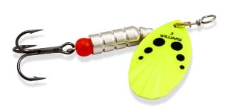 Williams VorteX Spinner Size1 1/8oz Chartreuse Black Dots on Silver