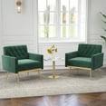 thumbnail image 2 of Gymax 2PCS Modern Velvet Accent Chair w/ Button Tufted Back Golden Metal Legs Dark Green, 2 of 10