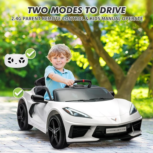 EastVita 12V Ride On Car, Sports Corvette Electric Car Toy, Remote, White