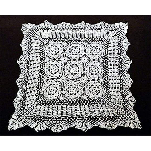 Handmade Crochet Lace Centerpiece Doily. 24-inch (White, Square)
