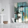 thumbnail image 3 of Ensemble de Rideau de Douche avec Doublure à Boutons-Pression, Galerie d'Art Bleu Marine Vert (2) Rideaux de Douche Doublure de Douche Réutilisable, Rideau de Bain Simple en Polyester, 72x72 Pouces, 3 of 4