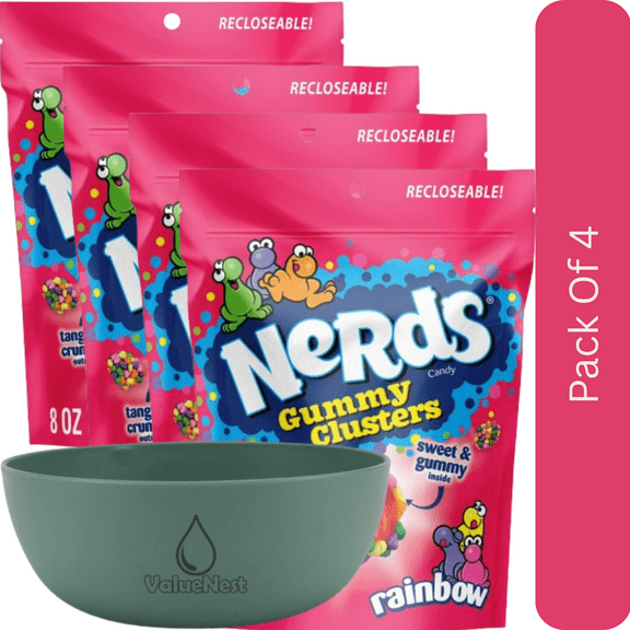 NERDS Candy Gummy Clusters, Fruity Rainbow Mix, Chewy & Crunchy Bites, 8 oz Bag with olive green bowl by ValueNest
