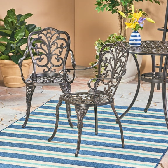 Fisher Outdoor Cast Aluminum Dining Chair, Set of 2, Shiny Copper