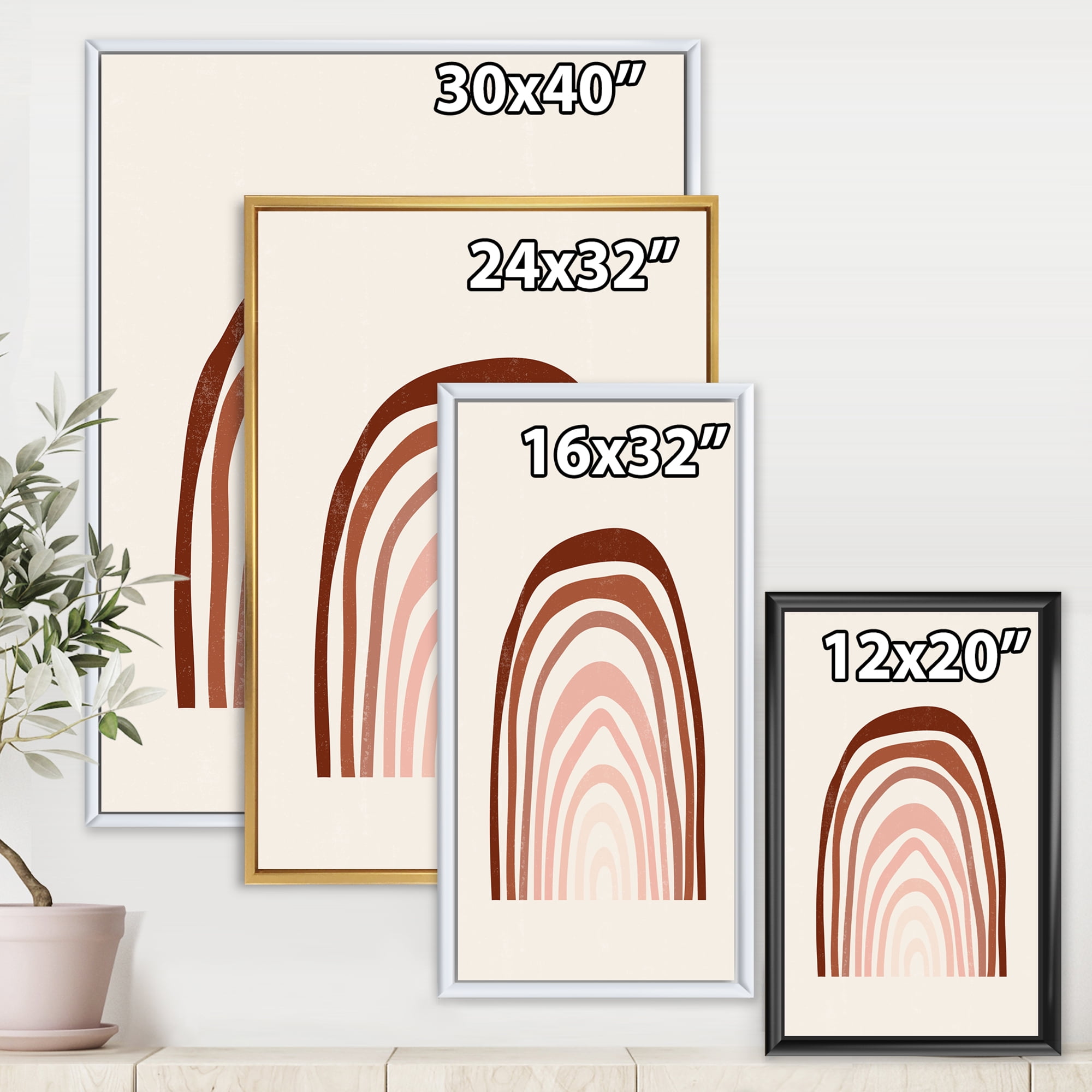Designart 'Terracotta Minimalist Boho Art Rainbow I' Modern Framed Canvas Wall Art Print